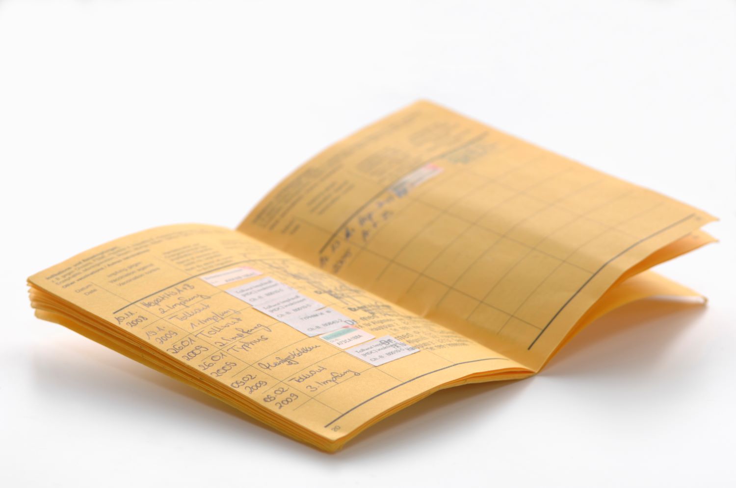 Ein gelber Impfpass mit mehreren Eintragungen