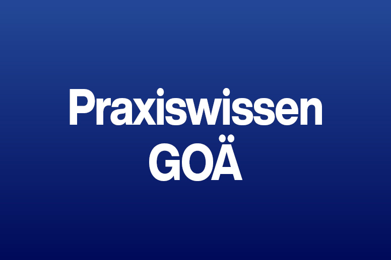 „Praxiswissen GOÄ“ steht in Weiß auf einem blauen Hintergrund.