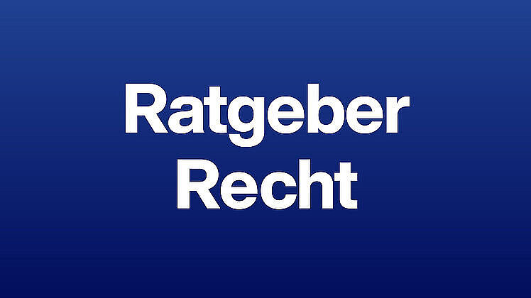 Weiße Schrift Ratgeber Recht auf blauem Grund